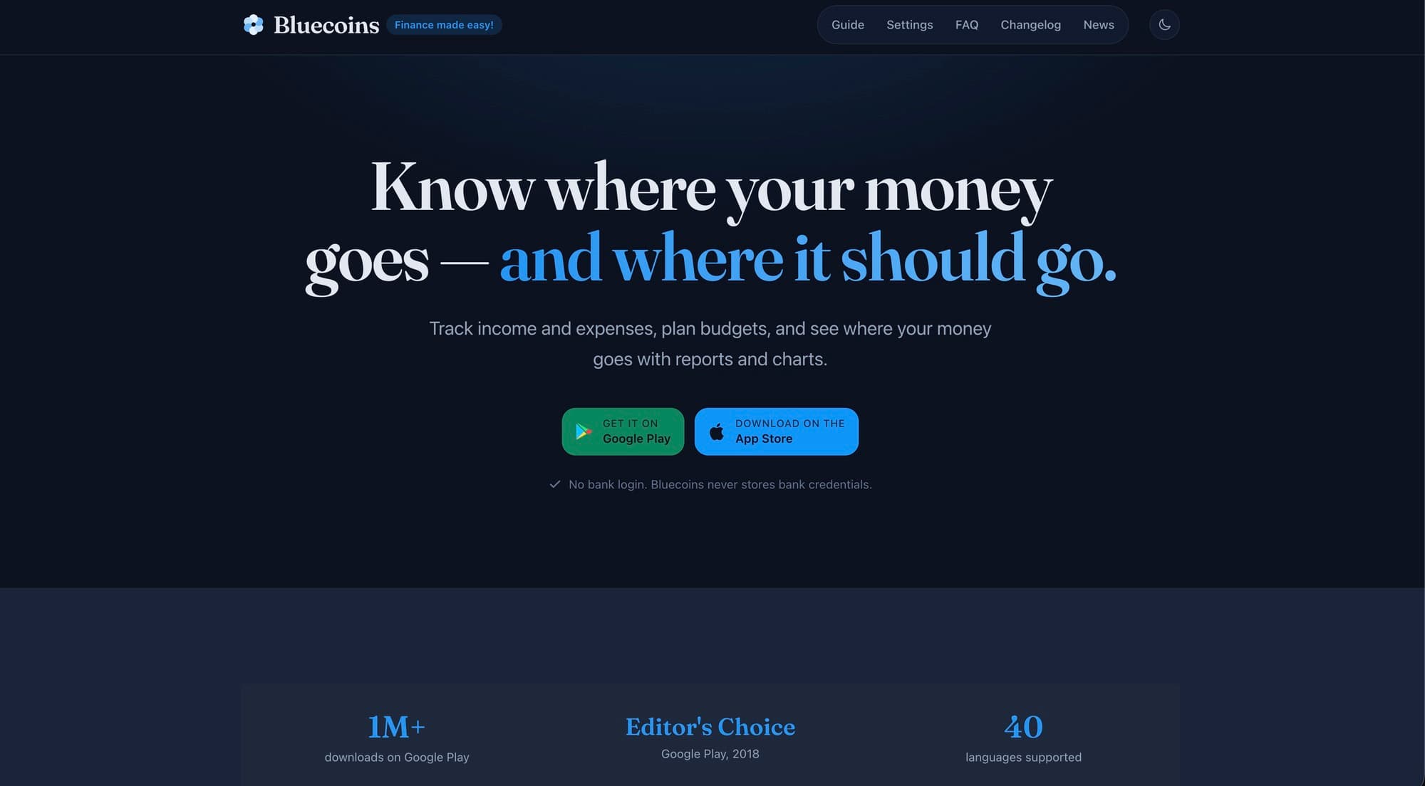 Bluecoins Help Center homepage screenshot